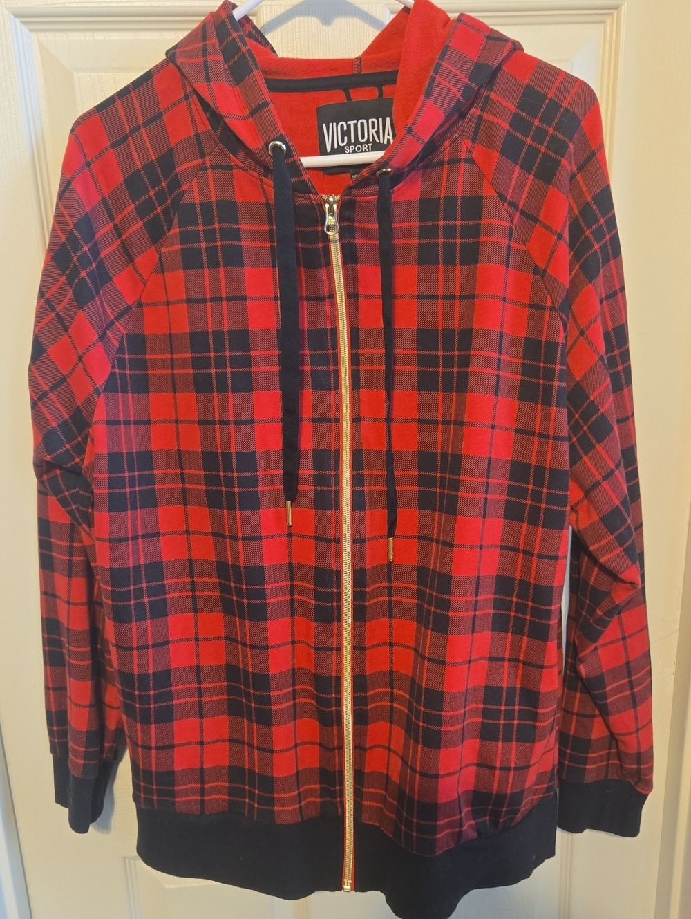 Victoria's Secret Red and Black Plaid Zip Hoodie
